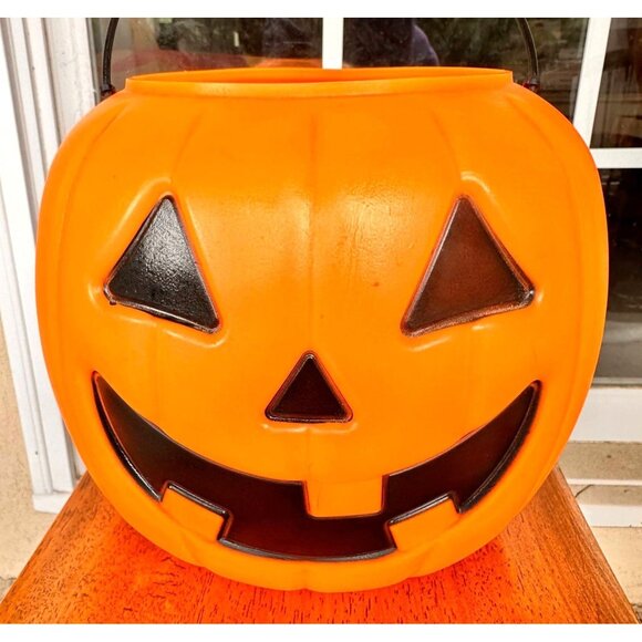 VTG General Foam Plastics Blow Mold Jack O Lantern Pail Orange Halloween… - Picture 1 of 11